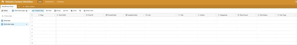 Website Content Worklfow WordPress Posts Table
